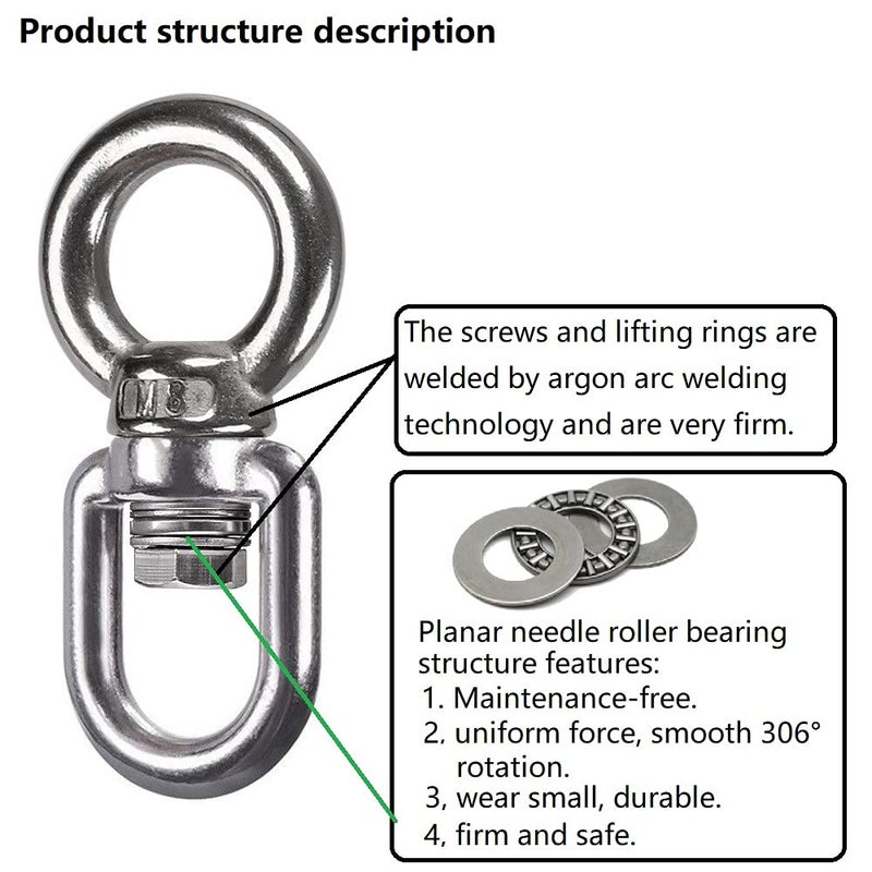 Dakzhou Bearing Swing Swivel 360 Rotary 820 lb Capacity, Safe and Reliable Suspension Connection Accessories for Swing Air Dance Hammock Chair Yoga Swing Climbing Projects - Image 3